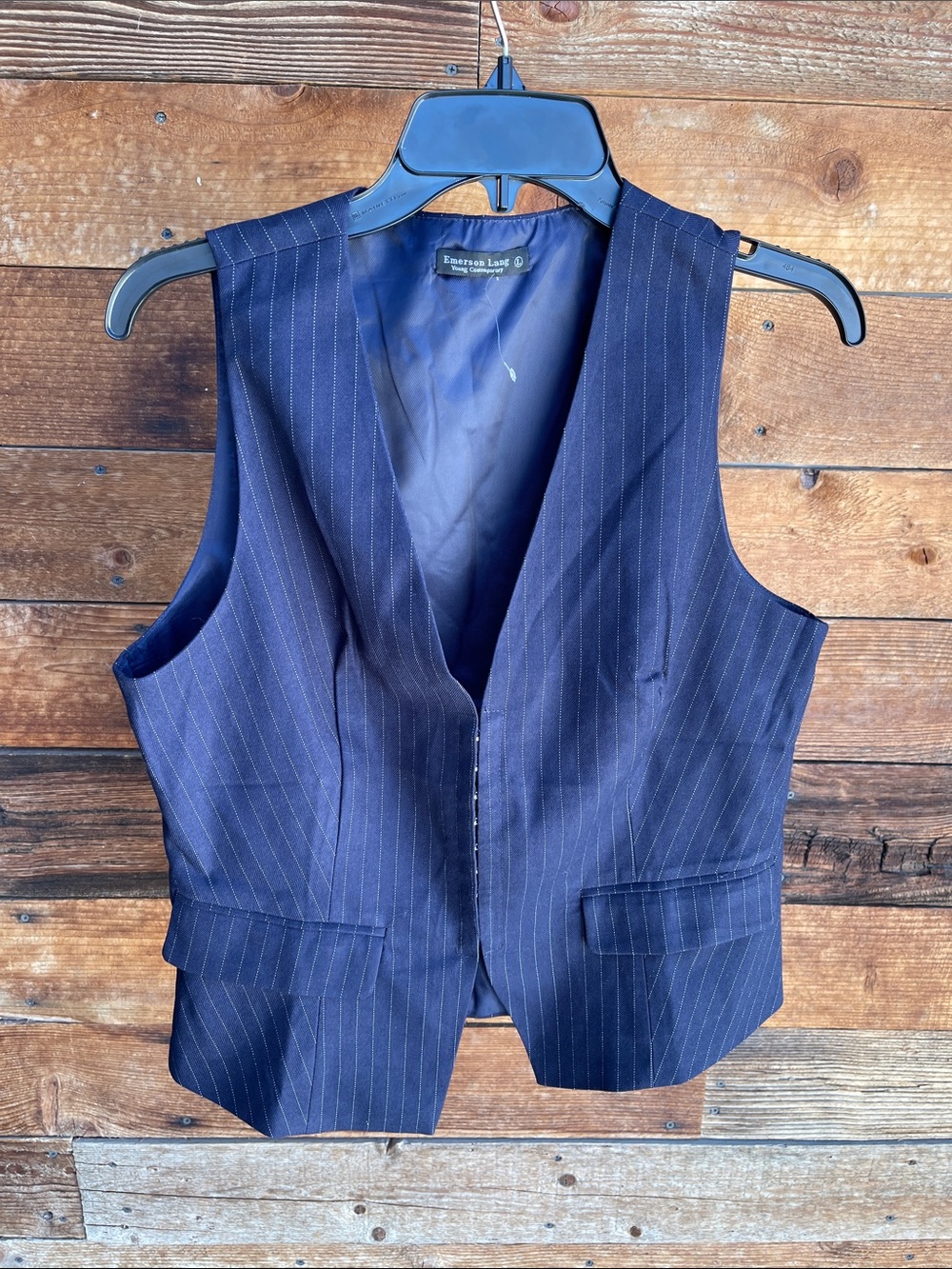Emerson Lang Navy Pinstripe Ve st Women’s Large Career Office Stretch Waistcoat